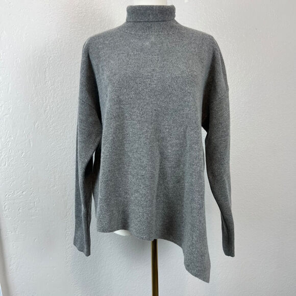 Nap Loungewear Sweater Womens OS Grey Slant Turtleneck Wool Minimal Preppy - Picture 1 of 13